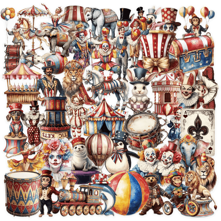 Cartoon Circus Stickers Set PET Transparent Scrapbook Decoration