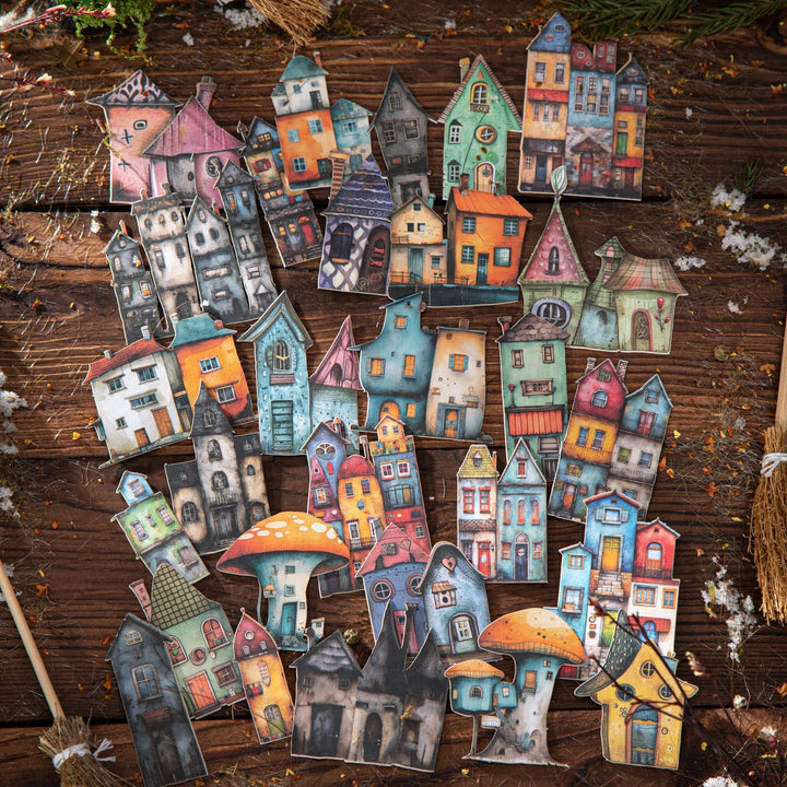 Cartoon Stickers Weird Cottage Retro Magical Cottage Design