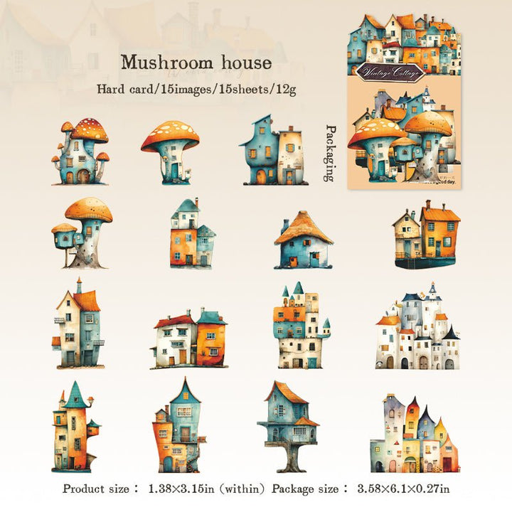 Weird Cottage Retro Hard Card Stickers for Creative Journaling