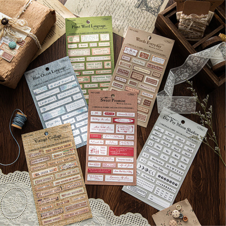 Cloth Stickers Words on Cloth Flat Sheet Texture