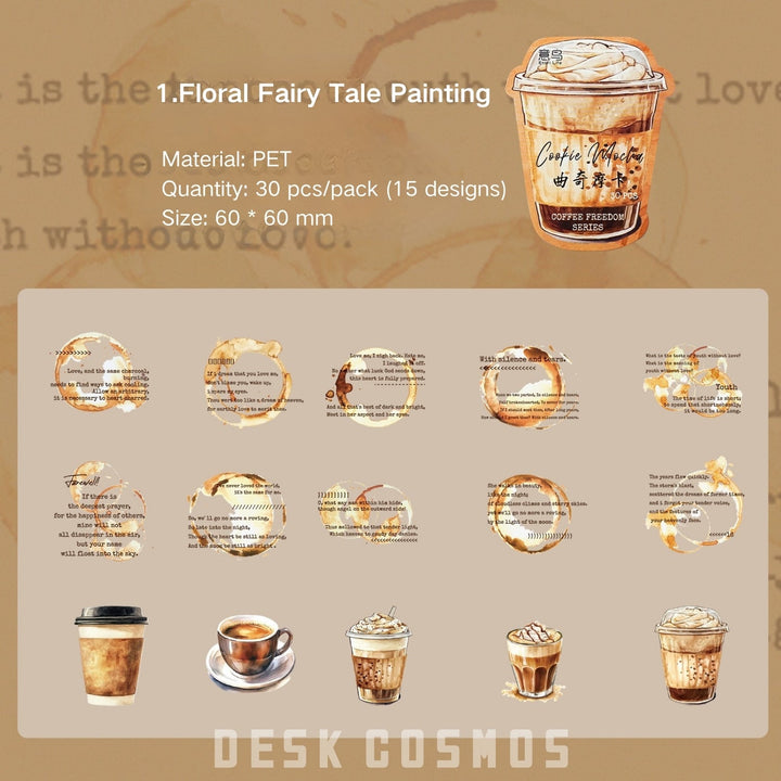 Coffee Stickers Coffee Freedom Series PET Cute Journal Stickers