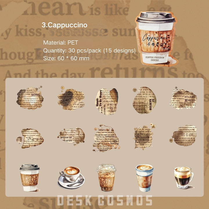 Coffee Stickers PET Coffee Freedom Series Creative Decoration