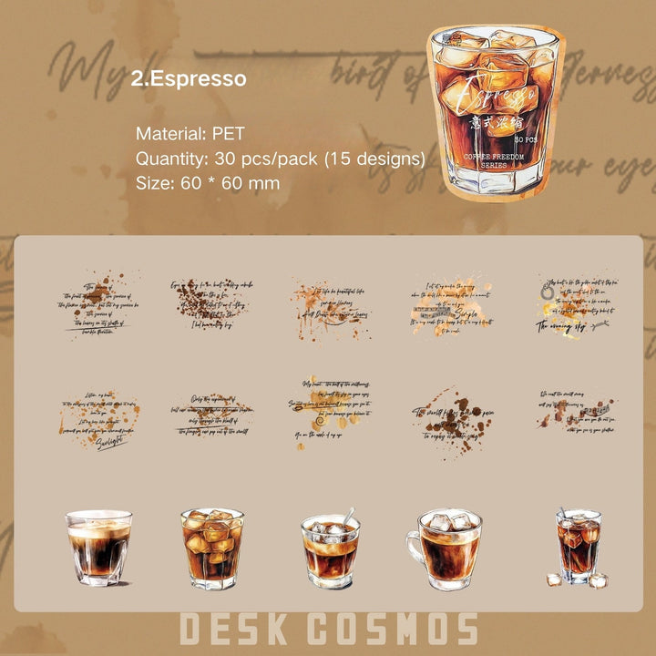 Coffee Freedom Series Cookie Mocha Stickers Cute Journal Decoration