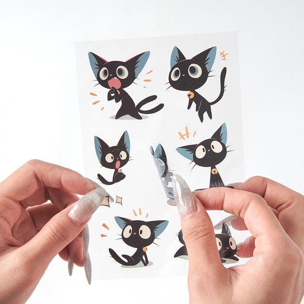 Hakimi Meow PET Black Cat Stickers for Scrapbooking
