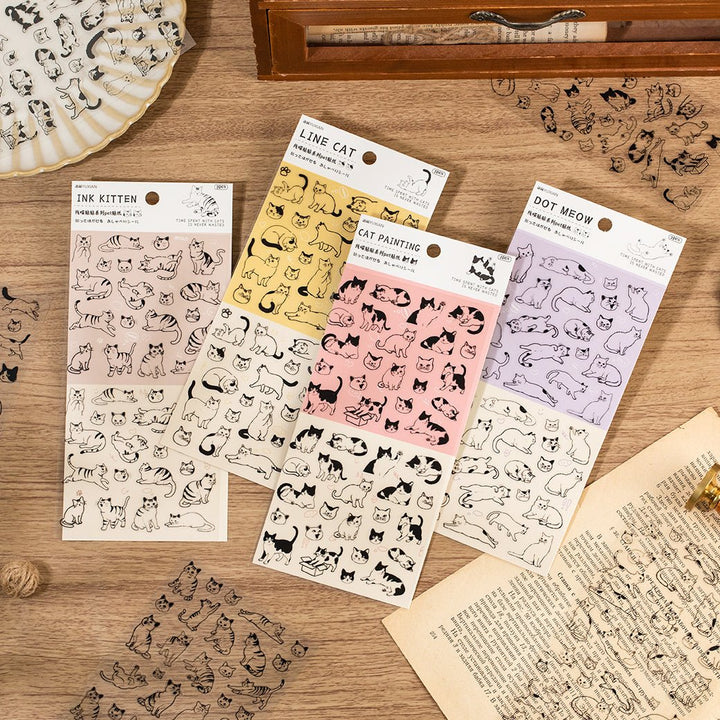 Line Cat Cute Animals PET Stickers Journal Decoration