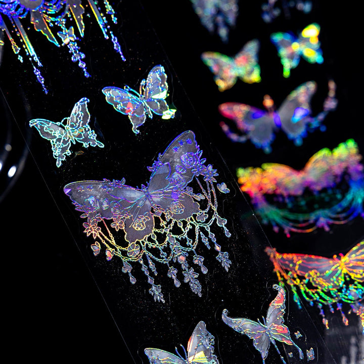 Dream Light Language PET Tape Romantic Lace Butterfly Die Cut Silver Glow