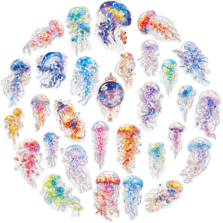 Dreamy Jellyfish Series Ocean Theme Watercolor Silver Foil Stickers