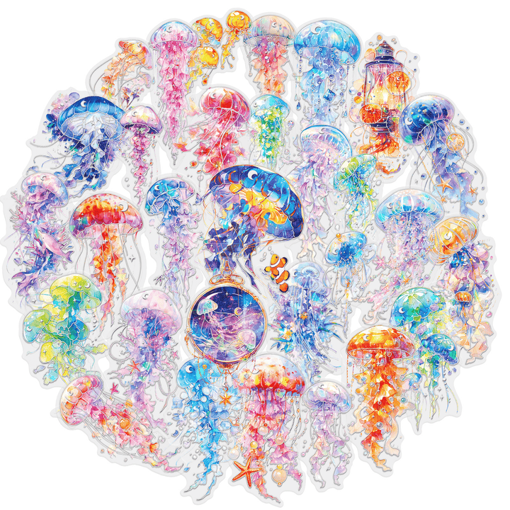Ocean Jellyfish Silver Foil Stickers Dreamy Watercolor Theme