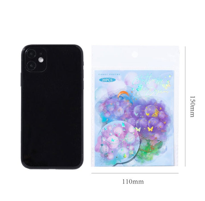 Dreamy Watercolor Holographic Gold PET Stickers White Background