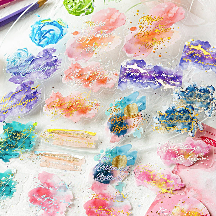 Flowing Light Watercolor Gold PET Stickers Backgrounds