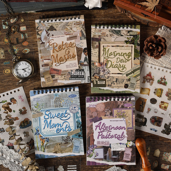 Mixed Material Sticker Book Classical Codex Flower Plant Retro Style