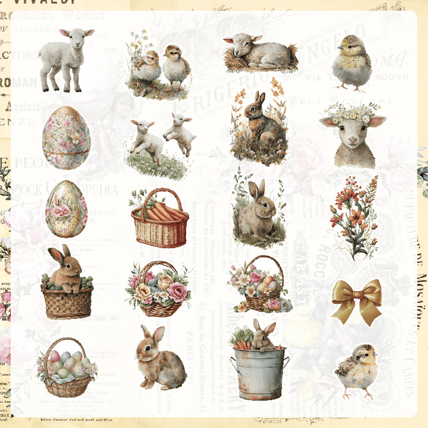 Easter PVC Stickers Easter Bunny Vintage Floral