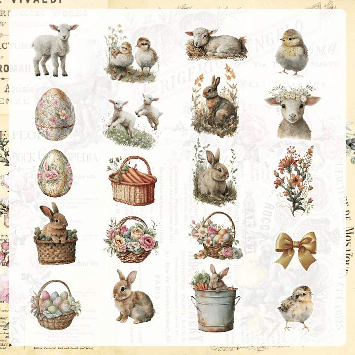 Easter PVC Stickers Easter Bunny Vintage Floral