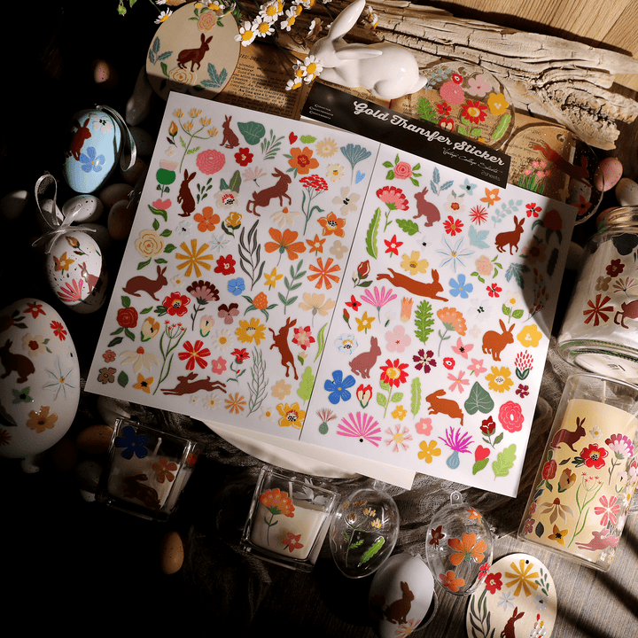 Easter Transfer Stickers Crystal Bunny Stickers Spring Floral Decorative Stickers