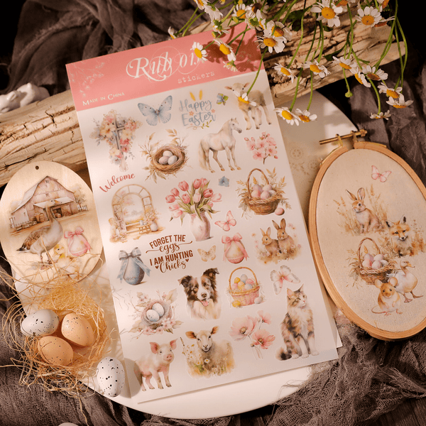 Easter Transfer Stickers Floral Bunny Easter Pink Stickers for Easter Projects