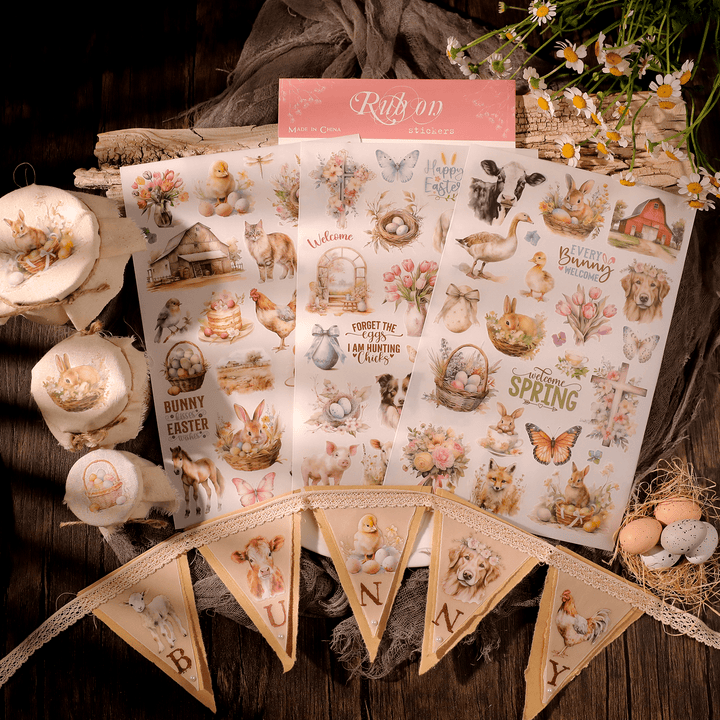 Easter Transfer Stickers Floral Bunny Easter Pink Stickers with Cross Design