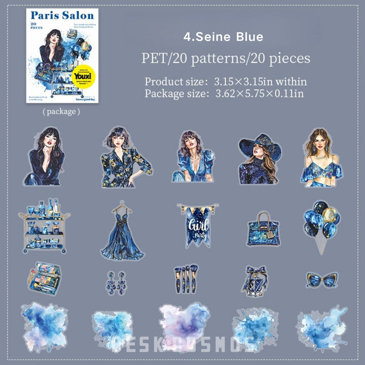 Paris Salon Seine Blue Watercolor Character Stickers