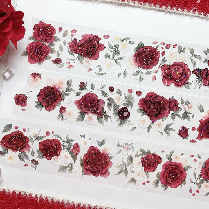 Camellia Rose PET floral art tape for journal layouts