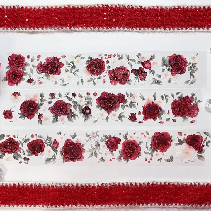 Camellia Rose vintage flower collage tape for scrapbooking
