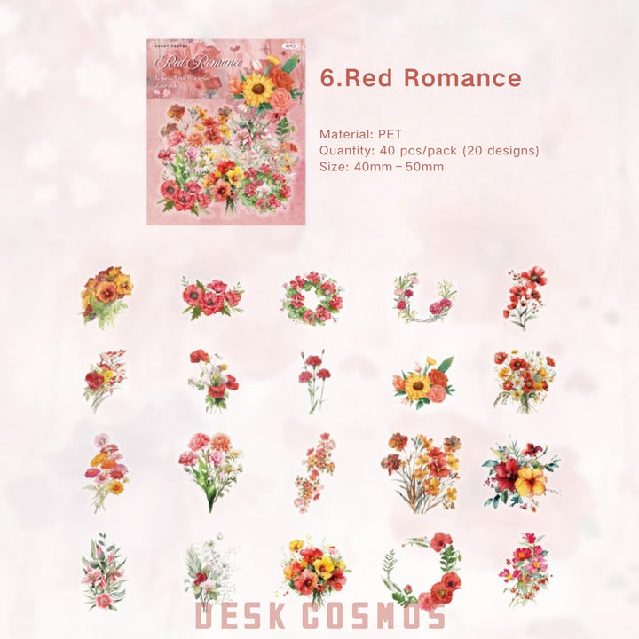 Romantic Flower Shop Red Romance PET Stickers Elegant