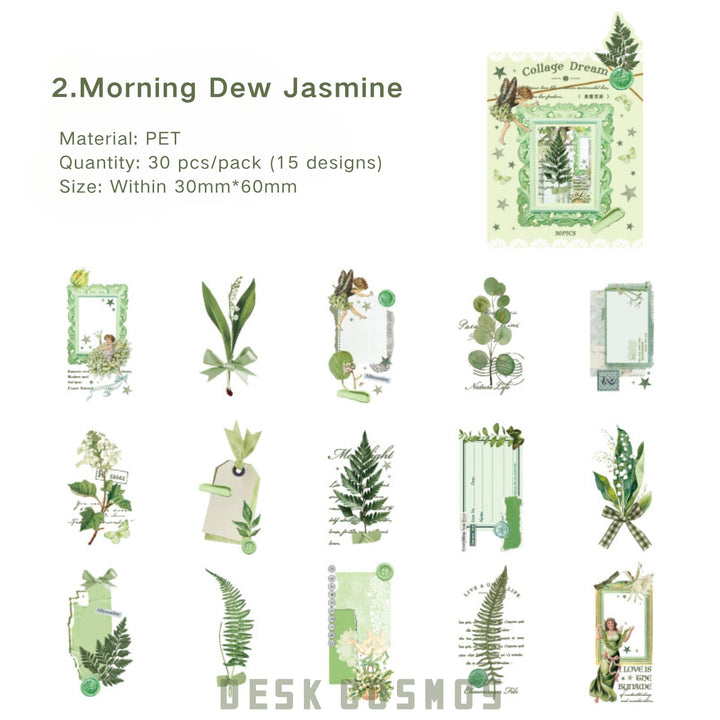 Collage Dream Jasmine Morning Dew PET Stickers Floral Aesthetic
