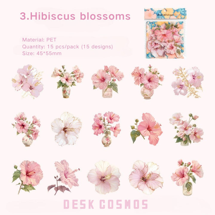 Kaleidoscope Series Hibiscus blossoms Vibrant Flower Stickers