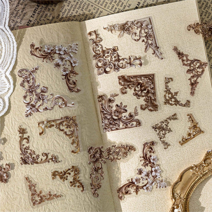 Corner Museum Series Vintage Border Floral Stickers for Journaling