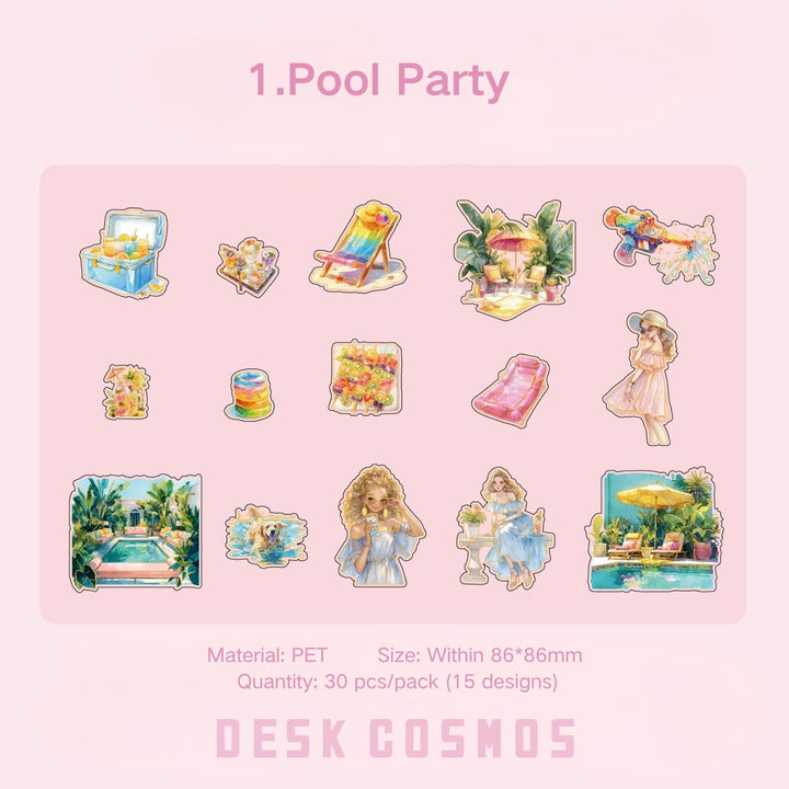 Flowing Gold Rock Dream Pool Party PET Sticker Tropical Scene
