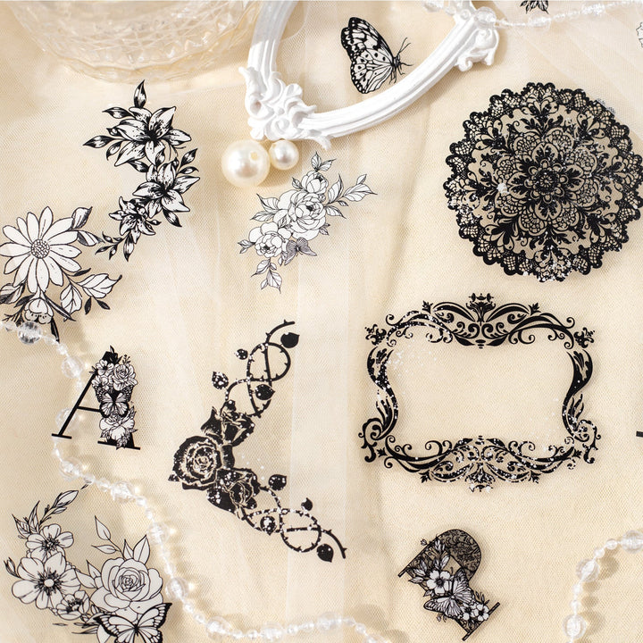 Garden of Flowers Lace Collage Stickers Vintage Floral Gothic Backgrounds