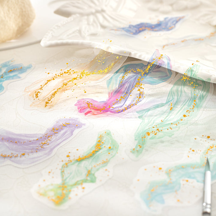Gauze And Gold PET Stickers Romantic Watercolor Collage Ideas