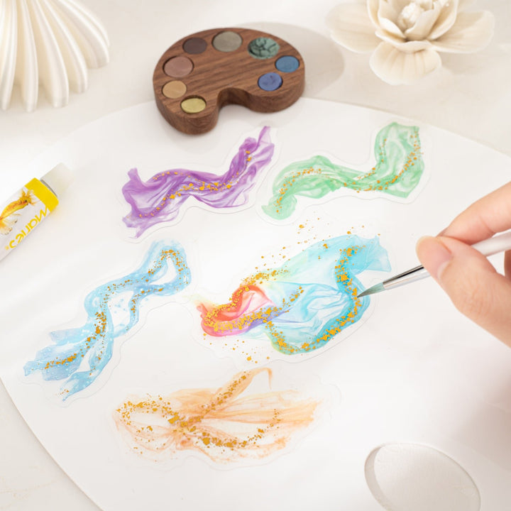 Gauze And Gold PET Stickers Romantic Watercolor Scrapbook Pages