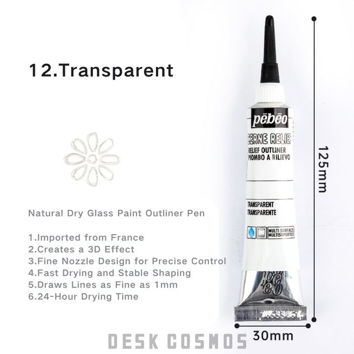 Glass Outliner Pen Pebeo Acrylic Relief 1mm fine point tip