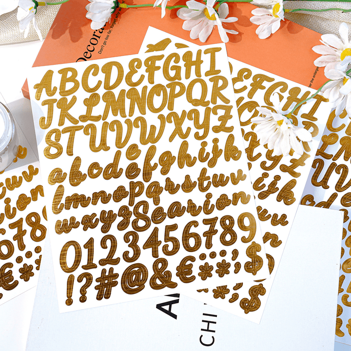 Gold Foil Alphabets Transfer Stickers DIY Text and Numbers Letters Stickers
