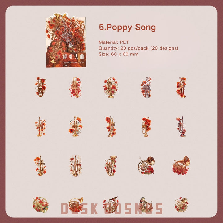 Gothic Floral PET Stickers Flower Sonata Stationery Set