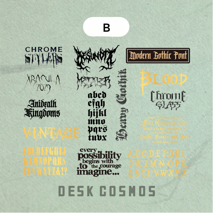 Gothic Font Series Stickers Set for Scrapbooking and Magic