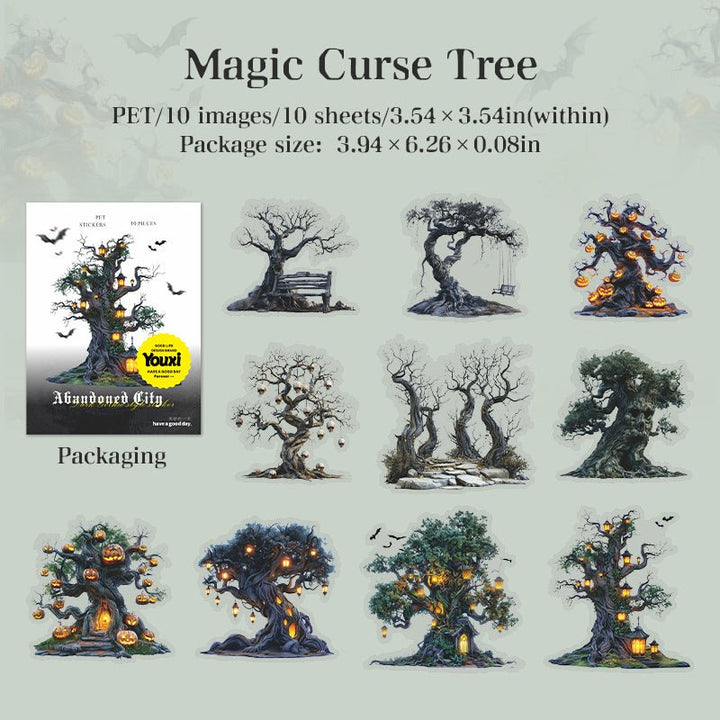 Abandoned City Cursed Tree PET Stickers Witchcraft Decor