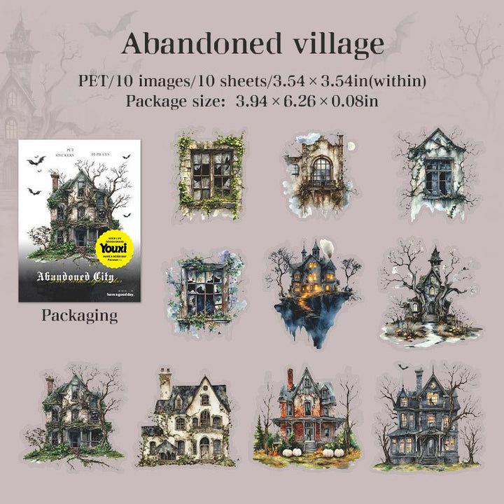 Abandoned City Ruined Village PET Stickers Retro Scene