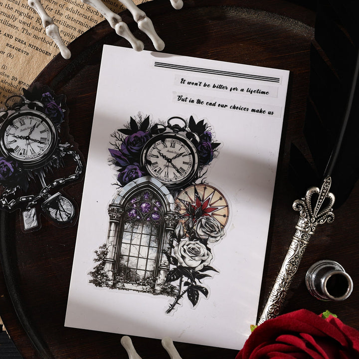 Gothic Castle Clock Tombstone Tarot Stickers Creative Collage
