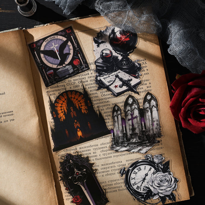 Gothic Castle Clock Tombstone Tarot Stickers Dark Aesthetic