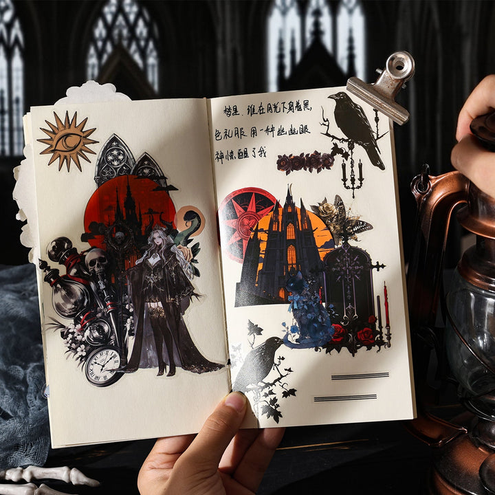 Gothic Castle Clock Tombstone Tarot Stickers Vintage Style