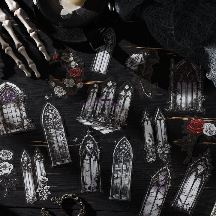 Gothic Castle Clock Tombstone Tarot Stickers Religion Mysticism