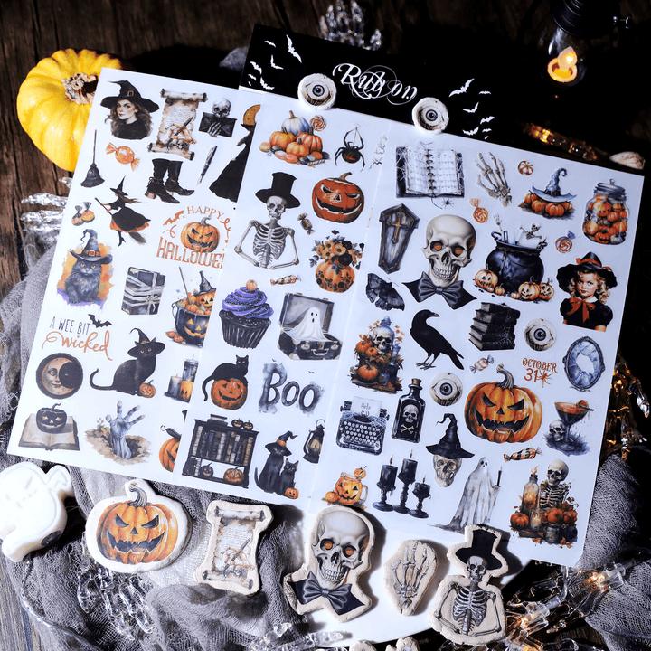Happy Halloween Transfer Stickers Witch Hat and Broom Stickers Suitable for Junk Journal