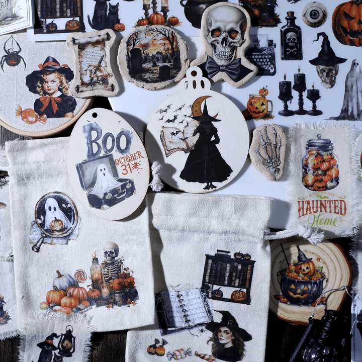 Happy Halloween Transfer Stickers Bat and Pumpkin Design