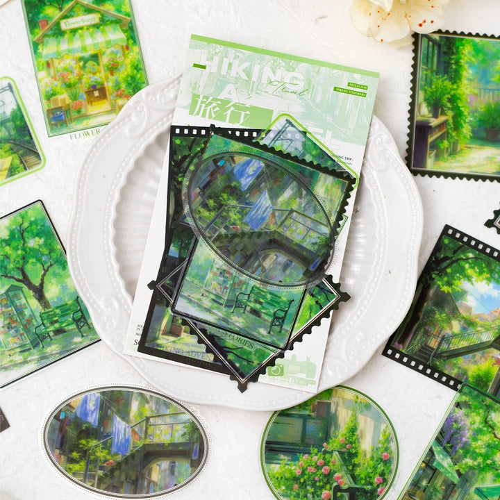 Hiking Trip Series PET Stickers Scenery Creation for Journaling