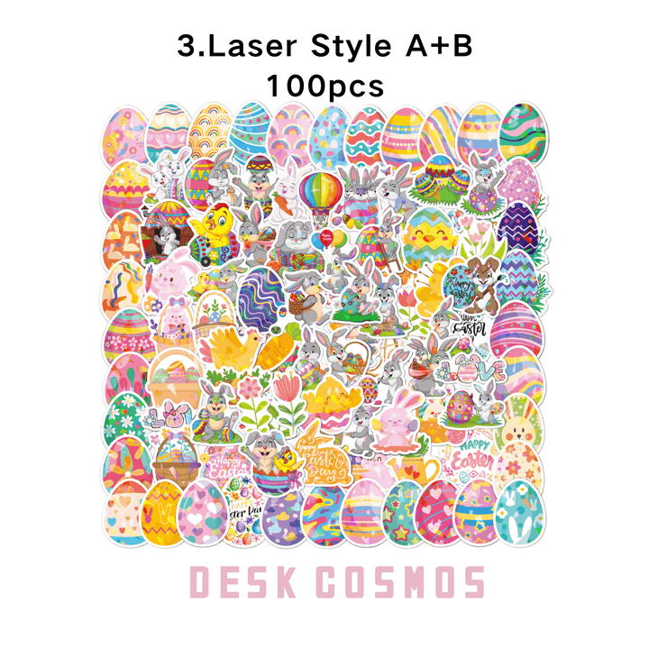 Easter Holographic Stickers PVC Cute Bunny Egg Design for Journal Pages