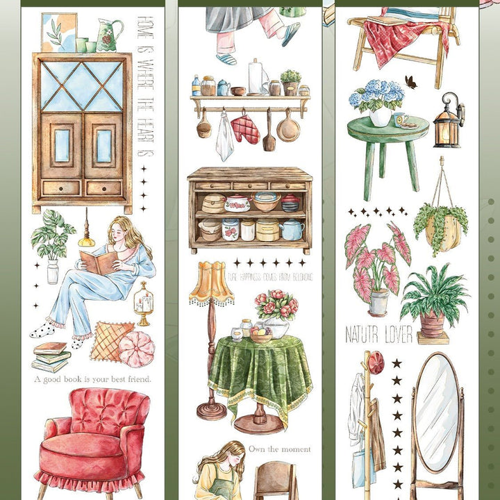 PET Stickers Tape Stay Home Diary for DIY Collage