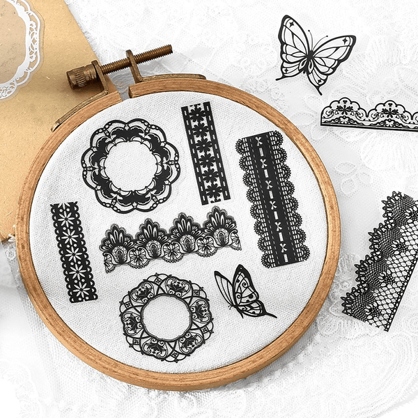Lace Border Series Elegant PET Stickers Retro