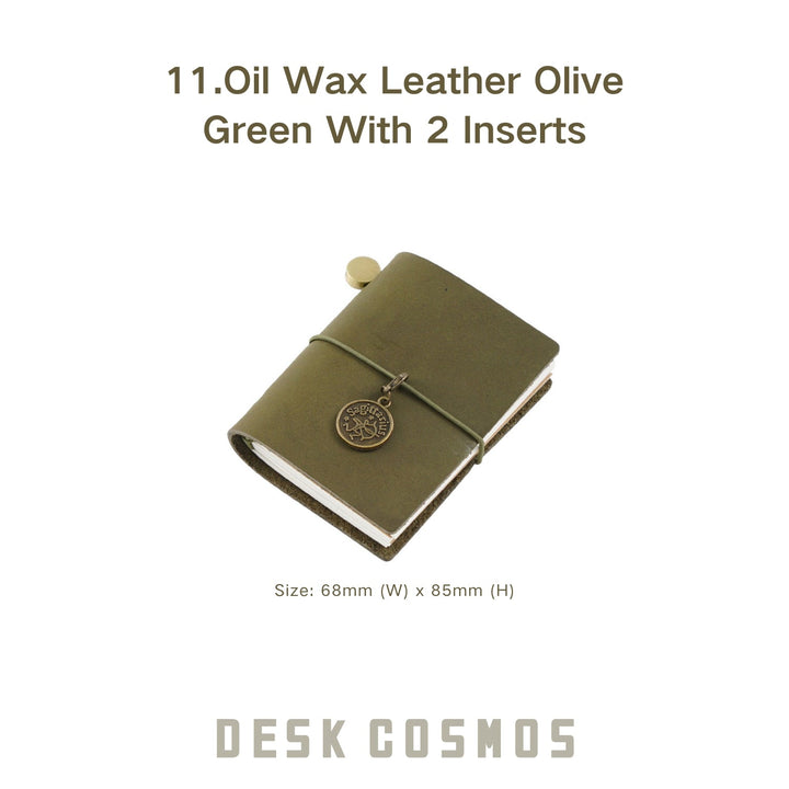 Oil Wax Leather Mini Planner Olive Green Travel Use