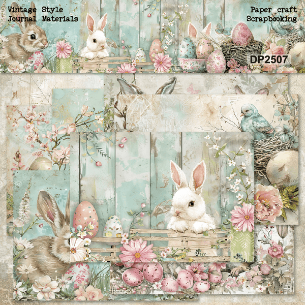Lier Bunny Series Floral and Animal Background Paper for Journaling