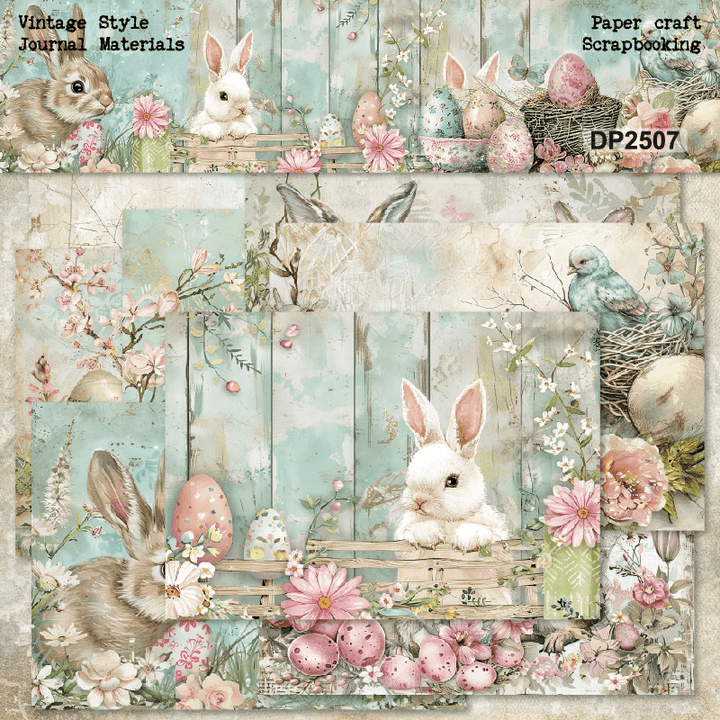 Lier Bunny Series Floral and Animal Background Paper for Journaling